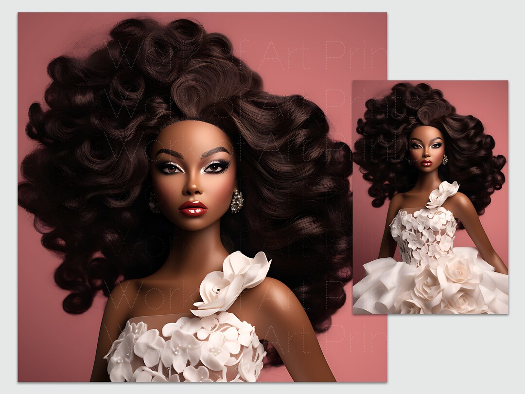 Digital Printable Black Barbie Art Afro Barbie White Dress PNG Poster ...