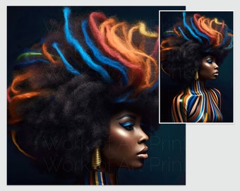 Black Girl Magic Art | Colorful 4C Hair Woman Portrait (PNG)