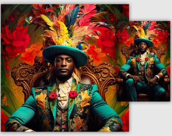 Impressão artística do Rei Negro – Retrato de fantasia, decoração majestosa para casa (Download digital)