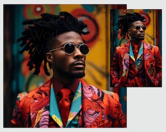 Black Man Art, Red Velvet Suit, Locs, Melanin King (Digital Download)