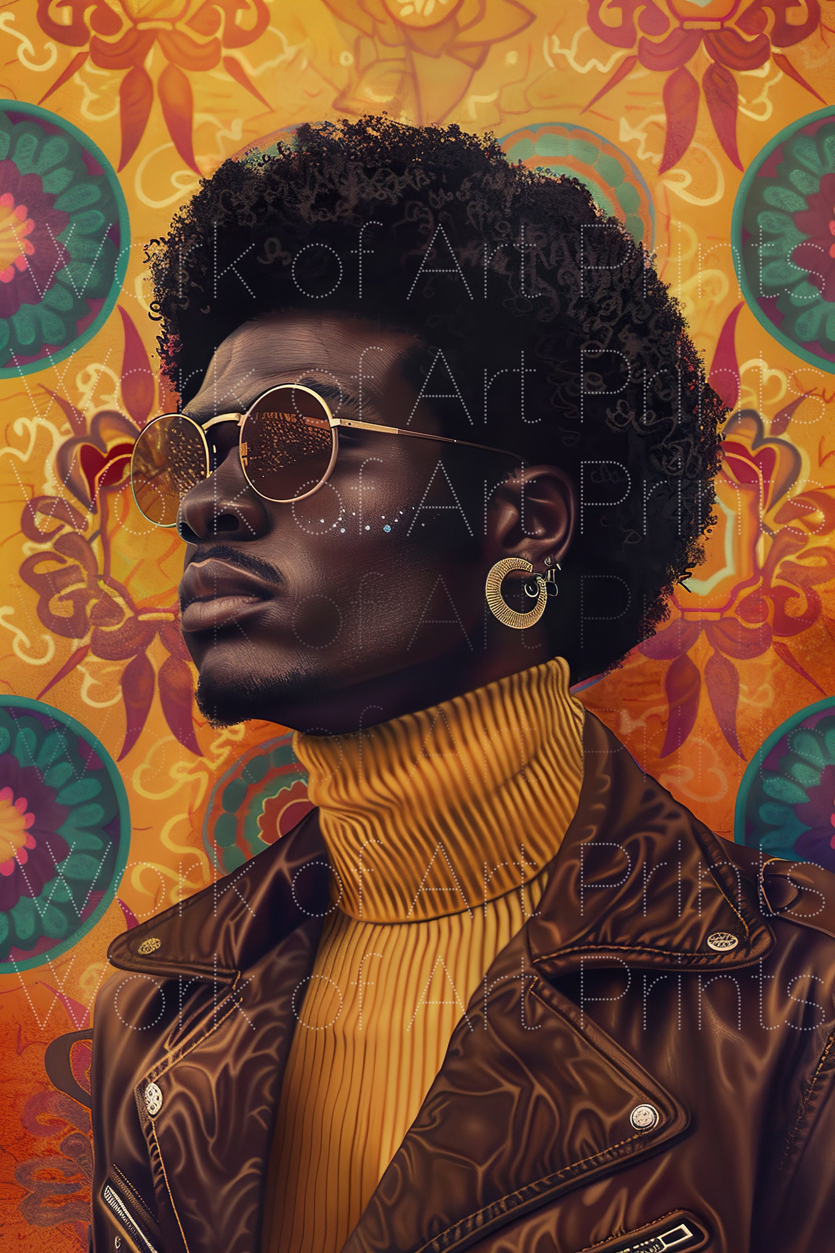 Retro Black Man Portrait Art Print | Psychedelic Home Decor
