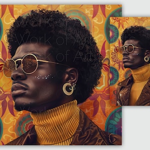 Vintage Afrocentric Art Print | Retro Black Man Portrait | Psychedelic Wall Art | Modern Home Decor | Digital Download