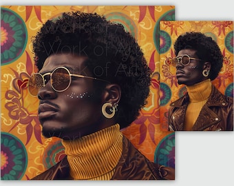 Retro Black Man Portrait Art Print | Psychedelic Home Decor (Digital Download)