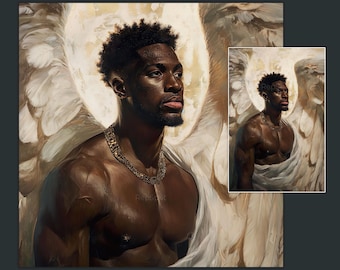 Afrocentric Masculine Wall Art, Black Angel Print, Celestial Male Poster (Digital Download)