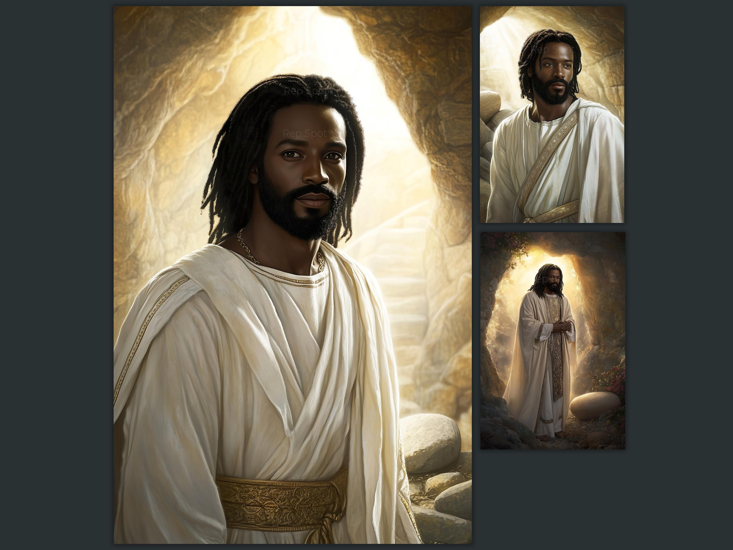 Black Jesus Wall Art Bundle, Afrocentric Christian Decor, Resurrection Digital Prints, Spiritual African American Art, Jesus PNG Download