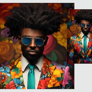 Black Man in Suit Art | Black Men Wall Art | Wall Art Black Men | African American Male Print | Black Man with Afro Print | Black Man Ai