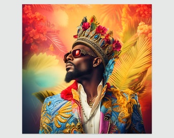 Art mural masculin afrocentrique, impression d'homme noir royal, Portrait du roi couronné, décoration masculine colorée, téléchargement numérique
