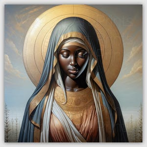 Black Madonna Wall Art, Afrocentric Virgin Mary Portrait Print, Sacred Religious Icon of African Woman, Spiritual Decor, Digital Download
