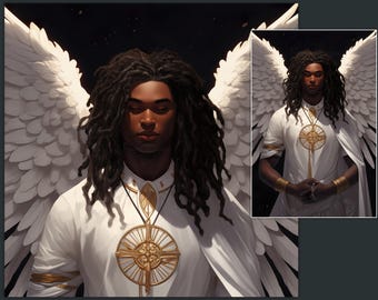Lámina con la imagen del ángel divino masculino afrocéntrico, arte mural espiritual (descarga digital JPG)