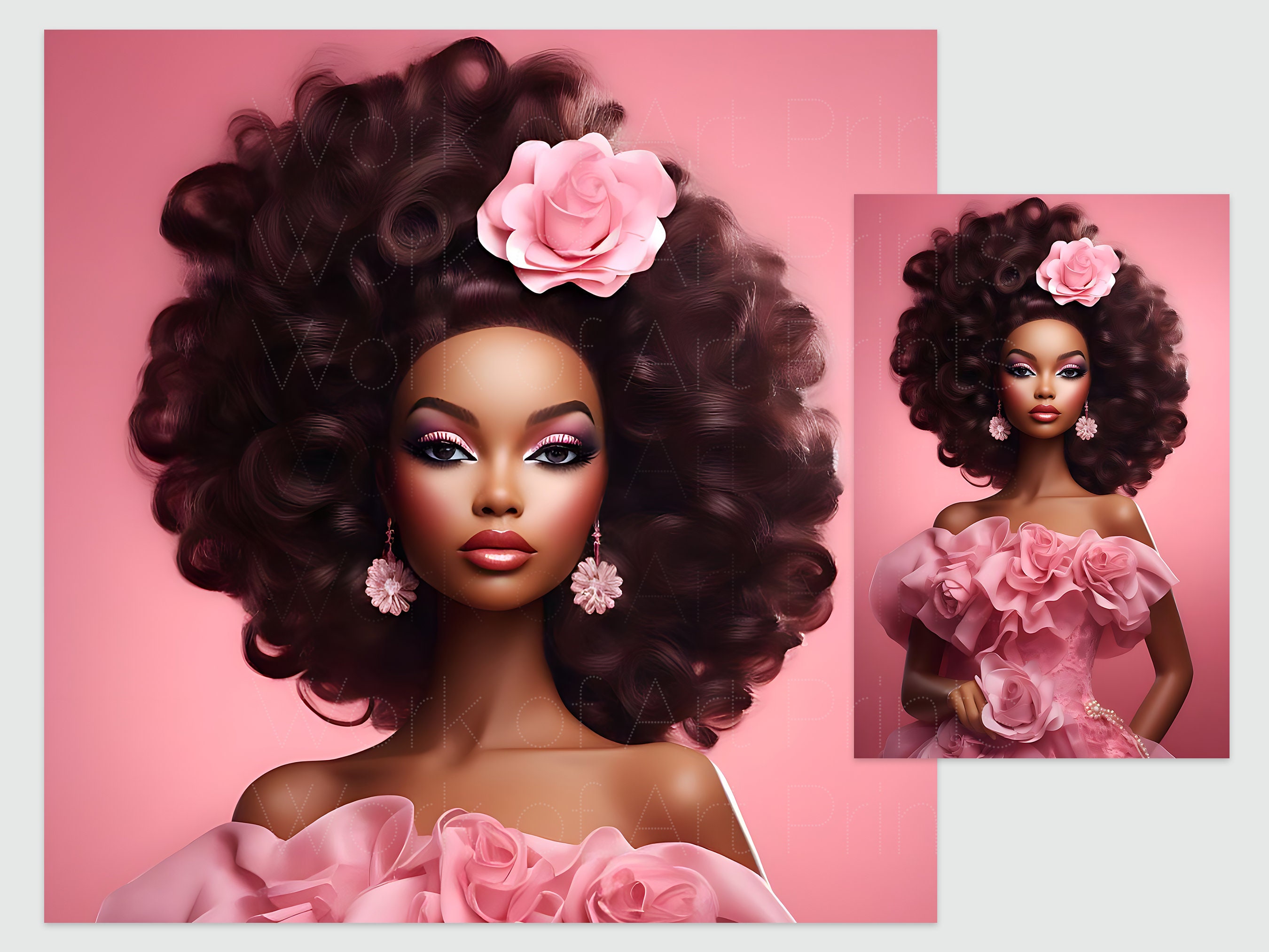 Black Barbie Poster Pretty in Pink Afro Barbie Pink PNG Big Hair Dark Skin Doll Wall Art Women of Color Poster African American Melanin Etsy