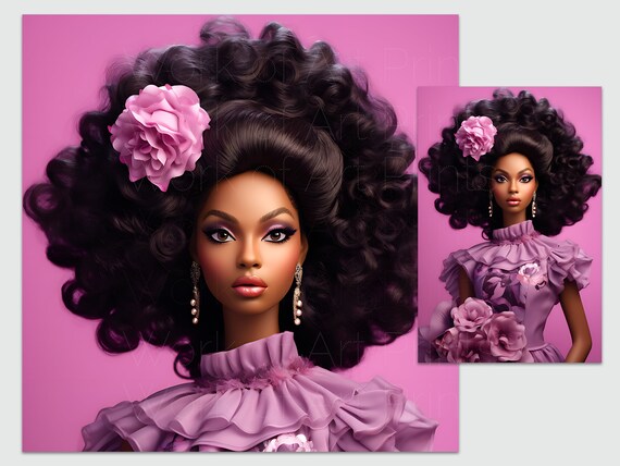 Black Barbie Poster for Living Room Printable Digital Artwork Barbie Dress Purple Barbie Afrocentric Wall Art Poster for Beauty Black Hair Etsy