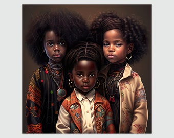 African American Children Print, Natural Hair, Afrocentric Culture (Digital Download)
