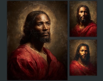 Black Jesus Art Prints | Renaissance Style African Messiah Portraits (Digital Download Set of 3)