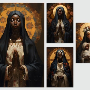 Black Madonna and Child Wall Art Bundle, Afrocentric Virgin Mary and Jesus Prints, Black Mary Spiritual Portrait, Religious Decor, Download