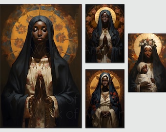 Black Madonna and Child Wall Art Bundle, Afrocentric Virgin Mary and Jesus Prints, Black Mary Spiritual Portrait, Religious Decor, Download