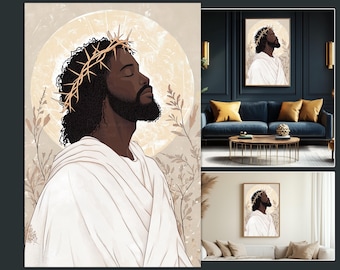 Black Jesus Crown of Thorns Print, Afrocentric Spiritual Art (Digital Download)