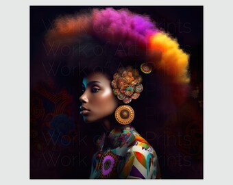 70s Afro Hair Art Print, Black Woman Portrait, Retro Style Wall Decor (Digital Download)