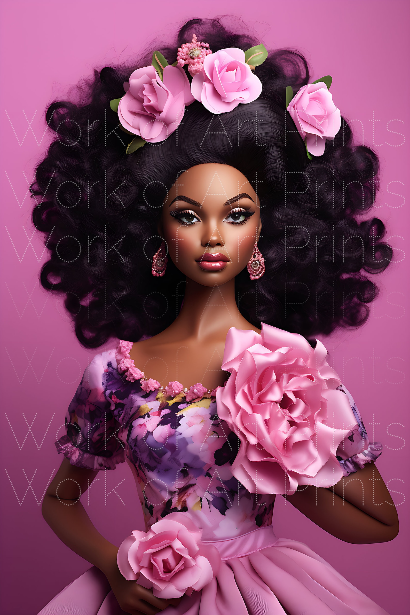 Black Barbie Poster, Brown Barbie, Black Princess Pink Dress, Afro