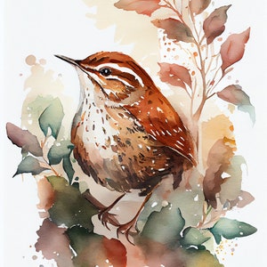 Charming Wren Bird Watercolor Print | Nature Art | Bird Lover Gift v7