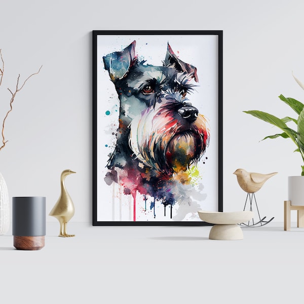 Schnauzer Charm : Impression aquarelle d'un Schnauzer nain - Parfait pour les amoureux des chiens et la décoration intérieure
