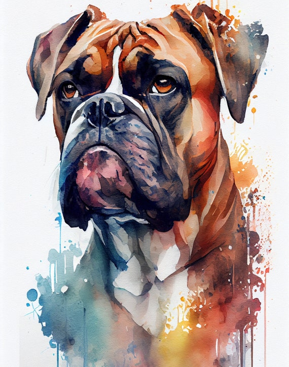 ORIGINAL Watercolor Boxer Dog Painting, Watercolor Boxer Puppy Painting,  Watercolor Miniature, Dog Lovers Wall Art, Boxer Wall Art Painting 