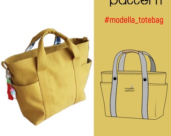 Tote bag pattern , tote bag with pockets , canvas tote bag , digital pdf pattern ,  pdf download , shopping bag pattern , bag template , bag