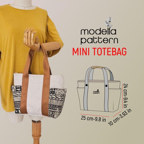 Mini Tote bag pattern , tote bag with pockets , canvas tote bag , digital pdf pattern pdf download shopping bag pattern , bag template , bag