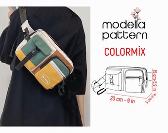 Colormix Sling Bag Sewing Pattern, Canvas Tote with Pockets (PDF Download)