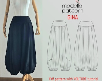 Gina Harem Pants Sewing Pattern | Loose Fit Linen Pants | Yoga Pants PDF Pattern | Sizes XS-3XL