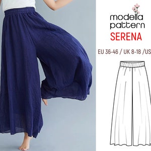 Serena Wide-Leg Pants Sewing Pattern (No Pockets, Elastic Waist) - Ideal for Beginners -women pants - beginners sewing pattern pants pattern