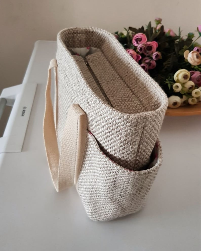 Patrón de mini bolso tote, bolso tote con bolsillos, bolso tote de lona, patrón digital en PDF para descargar, plantilla de bolso, bolso imagen 5