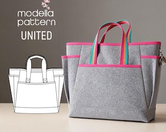 United Tote Bag Sewing Pattern PDF | Large Faux Leather Tote | Advanced Level | Beach Bag Pattern