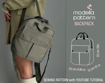 Backpack pattern,tote bag with pockets,canvas tote bag,digital pdf pattern,pdf download , school bag pattern,bag template,back to school