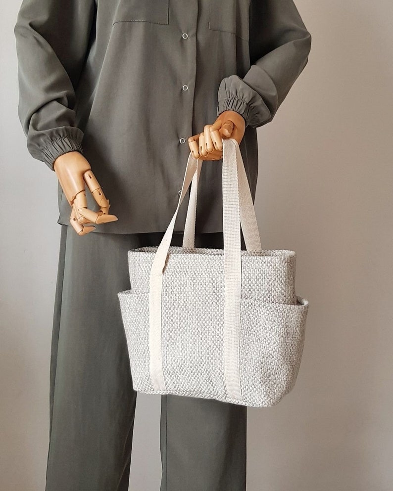 Patrón de mini bolso tote, bolso tote con bolsillos, bolso tote de lona, patrón digital en PDF para descargar, plantilla de bolso, bolso imagen 4