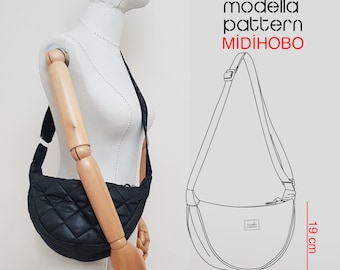 Patrón de costura para bolso hobo midi / Bolso acolchado en forma de media luna / Patrón PDF para bolso bandolera acolchado / Descarga instantánea