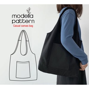 Modèle de sac décontracté, sac en toile avec poches, sac fourre-tout en toile, modèle numérique pdf, téléchargement pdf, modèle de sac à provisions, modèle de sac, sac