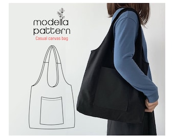 Modello di borsa casual, borsa di tela con tasche, borsa di tela, modello pdf digitale, download pdf, modello di borsa della spesa, modello di borsa, borsa