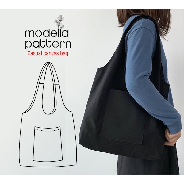 Patrón de bolso casual, bolso de lona con bolsillos, bolso de lona, patrón digital en PDF, descarga en PDF, patrón de bolso de compras, plantilla de bolso, bolso