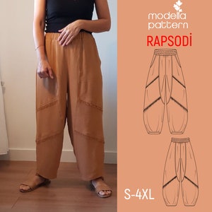 RAPSODi BOHO PANT L SİZE pant pattern Women pants  yoga pants loose fit pants  linen pant, harem pant pattern, sewing pattern, bohemian pant