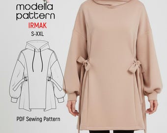 IRMAK S SİZE tunic pattern , tunic , sewing patterns , t-shirt pattern ,  pdf download , hoodies and sweaters,  hoodie pattern sewing