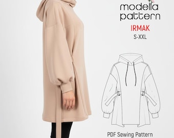 IRMAK M SİZE tunic pattern , tunic , sewing patterns , t-shirt pattern ,  pdf download , hoodies and sweaters,  hoodie pattern sewing