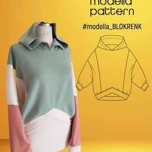 BLOKRENK L SİZE チュニックパターン、チュニック、縫製パターン、Tシャツパターン、PDFダウンロード、パーカーとセーター、パーカーパターン縫製
