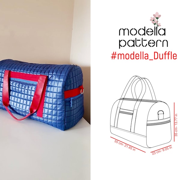 Modella duffle bag pattern , duffle bag with pockets , duffle bag , travel bag,  pdf download , shopping bag pattern , bag template , bag