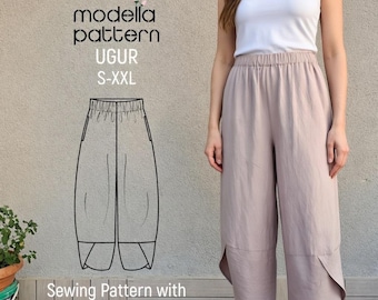 UGUR YOGA pant pattern, Women pants, yoga pants loose fit pants  linen pant, harem pant pattern, sewing pattern, bohemian pant, wide legged