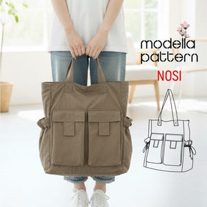 Patrón de costura en PDF para bolso utilitario NOSI / Bolso grande de lona con bolsillos con cordón / Descarga instantánea