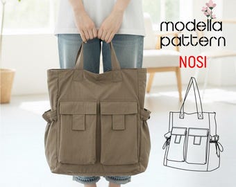 Modèle de couture de sac fourre-tout utilitaire NOSI PDF | Grand sac en toile avec poches à cordon | Téléchargement instantané
