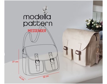 Messenger bag pattern ,messenger bag with pockets ,big bag, digital pdf pattern ,  pdf download , shopping bag pattern , bag template , bag