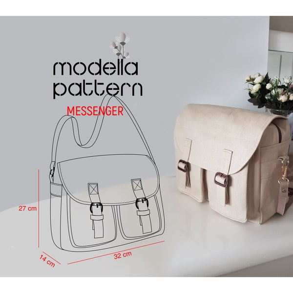 Modèle de sac messager, sac messager avec poches, grand sac, modèle numérique pdf, téléchargement pdf, modèle de sac à provisions, modèle de sac, sac