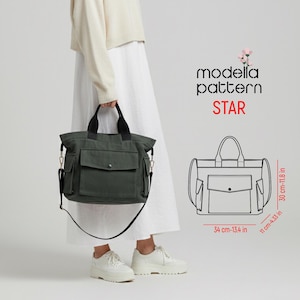 STAR Tasche Schnittmuster PDF | Multi-Pocket Canvas Tote mit Schultergurt | Für Fortgeschrittene