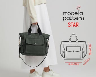 STAR Bag Sewing Pattern PDF | Multi-Pocket Canvas Tote with Shoulder Strap | Intermediate Level